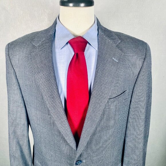 Hart Schaffner Marx Blazer Mens 40R Blue Wool Houndstooth Sport Coat Jacket - Picture 1 of 15